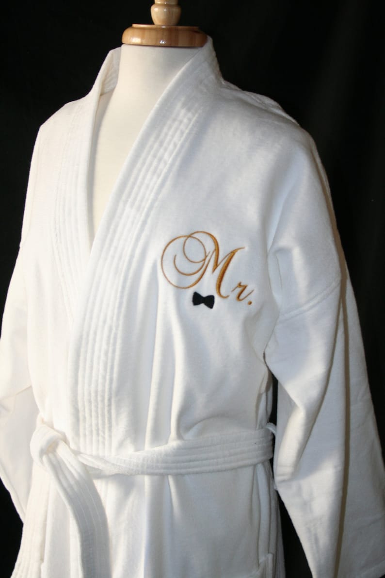 RUSH SHIP PERSONALIZED Black or White Luxury Velour Terry Hotel Robe; His and Hers Wedding Robes; King and Queen Robe; Monogrammed Robes