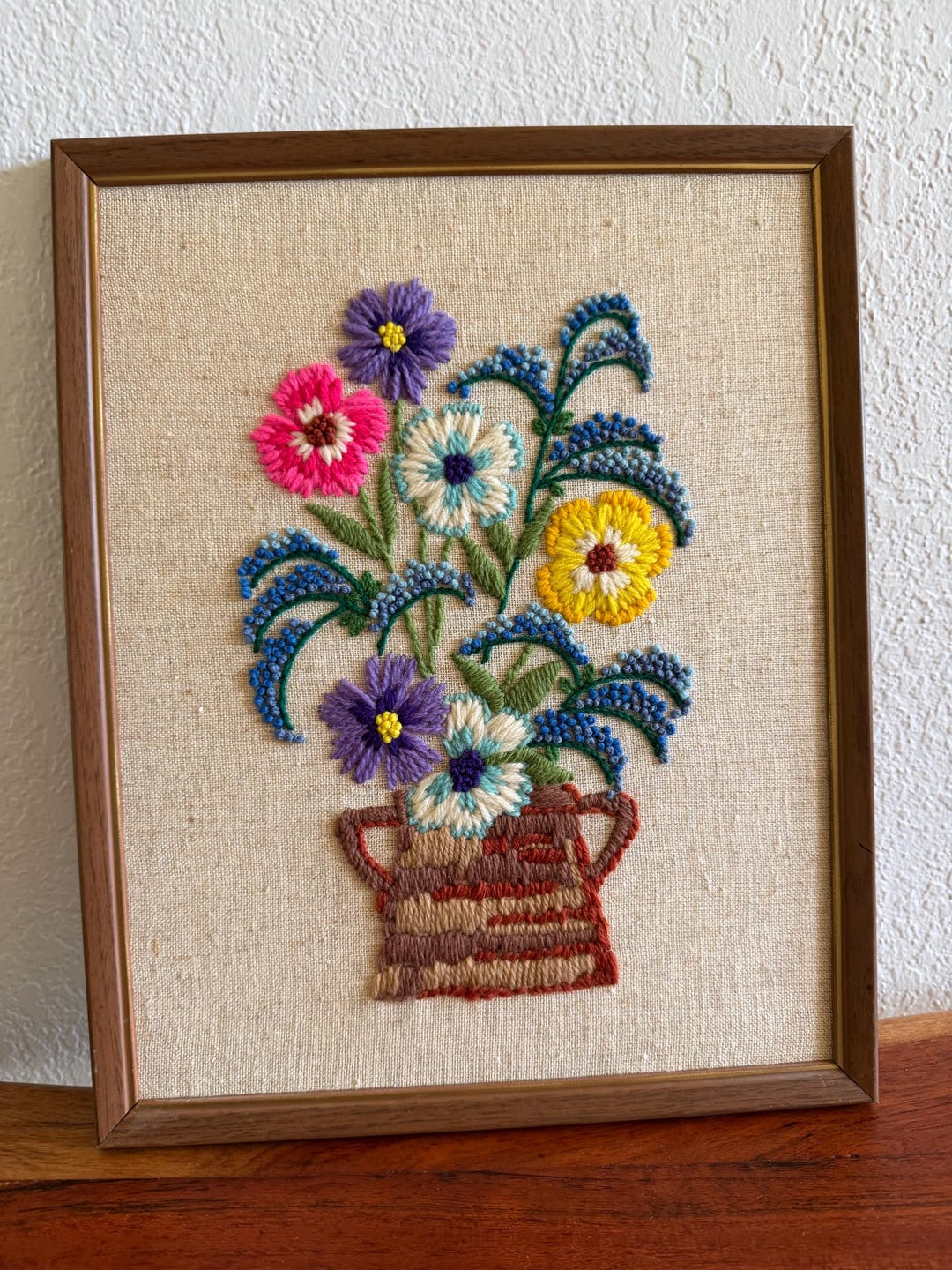 Vintage Frame Floral Crewel Embroidery Piece - Etsy