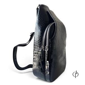 Genuine Crocodile Leather Sling Backpack, Unisex Luxury Italian Crossbody Bag, Made in Italy