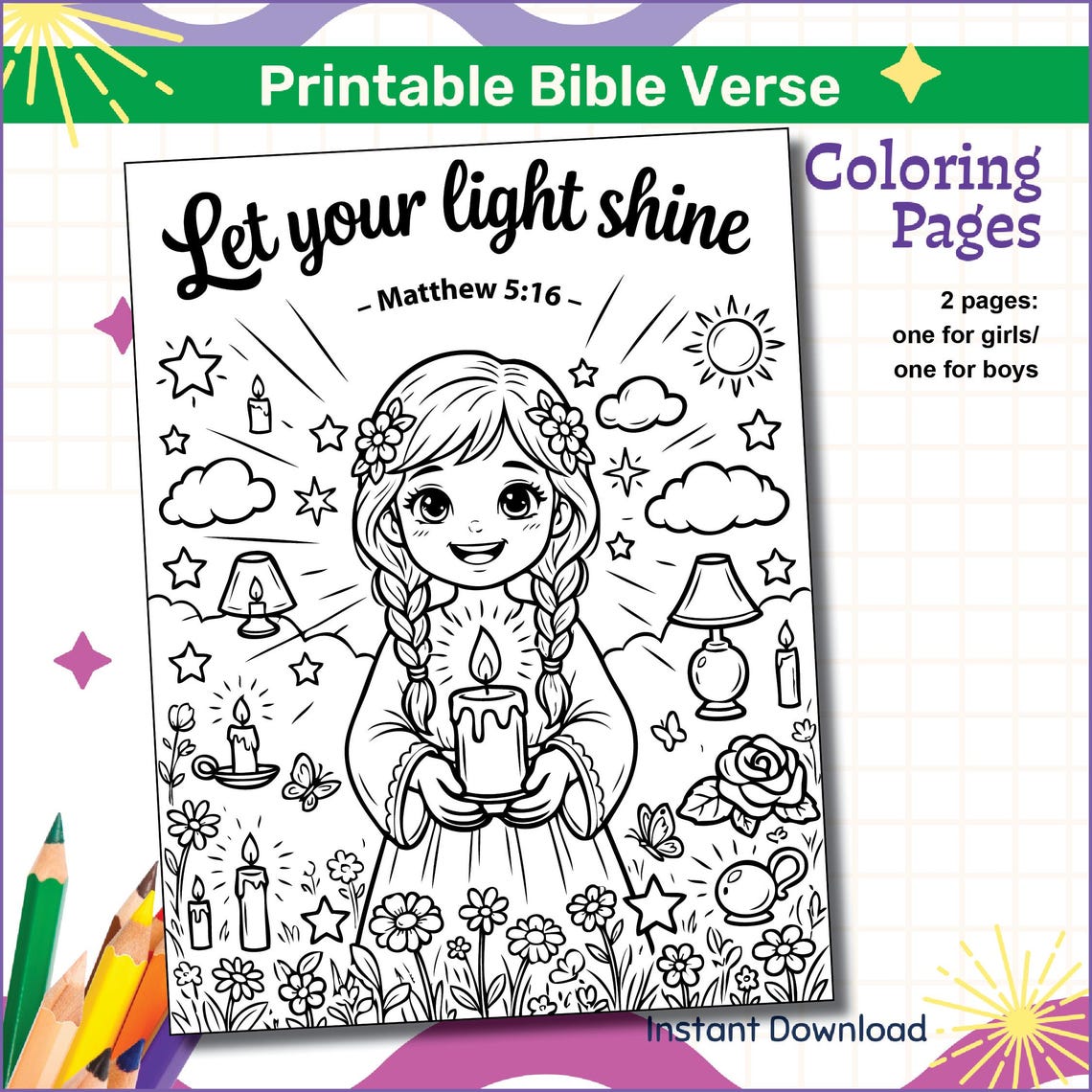 Let Your Light Shine Matthew 5:16 Coloring Page | Christian Kids ...
