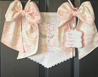 Pancarta bordada para bebé con ganso, tela toile rosa, monograma, decoración para guardería, letrero para puerta de hospital.