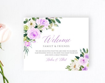 Lavender Floral Editable Welcome Bag Labels, Printable Hotel Bag Label Template, Boho Welcome Box Label, Instant Download Templett 519-A