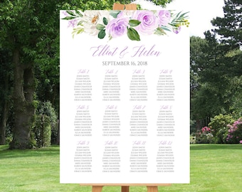 Lavender Floral Editable Table Plan, Printable Lilac Floral Seating Chart, Seating Plan, 18 x 24 24 x 36, Template, Instant Download, 519-A