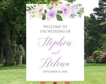 Purple Floral Editable Welcome Sign, Lilac Floral Unlimited Custom Signs, 16 x 20 18 x 24 24 x 36, DIY Template, Instant Download, 519-A