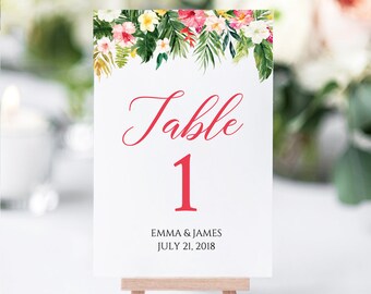 Tropical Floral Editable Table Numbers, Printable Table Numbers, Pink Tropical Table Number, DIY Template, Instant Download Templett 508-A