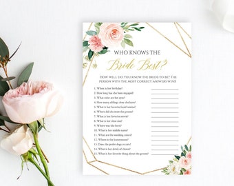 Blush Gold Geometric Editable Who Knows the Bride Best, Floral Printable How Well do you know the Bride, Template, Instant Download 503-A