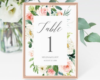 Blush Floral Editable Table Numbers, Printable Table Numbers, Pink Blush Boho Table Number, DIY Template, Instant Download Templett 505-A