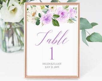 Purple Floral Editable Table Numbers, Printable Table Numbers, Lavender Boho Table Number, DIY Template, Instant Download Templett 519-A