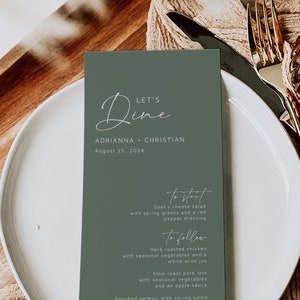 Sage Minimalist Editable Menu, Green Modern Table Wedding Menu, Printable Forest Boho Menu DIY Template, Minimal, Instant Download, 580-A
