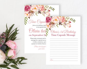 Pink Boho Editable Time Capsule, Floral First Birthday Time Capsule Template, Printable Capsule, 1st 18th Birthday, Instant Download, 308-W