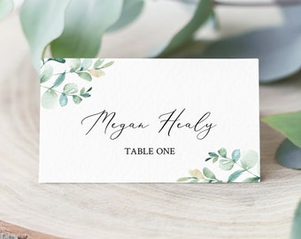Greenery Seating Cards, Botanical Name Cards, Eucalyptus Editable Place Cards, Foliage Wedding Place Card Template Name Card Printable 533-A