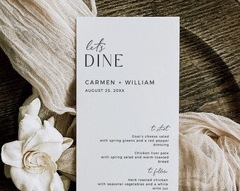 Editable Elegant Modern Menu, Printable Minimalist Table Wedding Menu, Black White DIY Shower Menu Template, Minimal, Instant Download 582-A