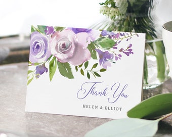 Printable Dusty Lilac Thank You Cards, Wisteria Editable Thank You Card Template, Dusky Purple Thank You, Instant Download Templett 555-A