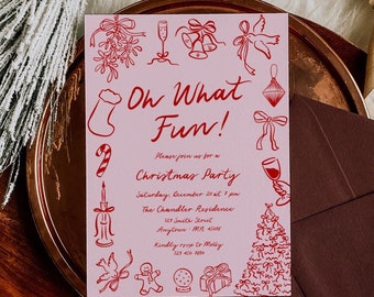 Hand Written Christmas Party Invite Template, Whimsical Doodles Christmas Party Invitation Editable Hand Drawn Holiday Invitation, Fun 222-B