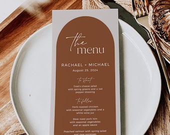 Editable Boho Arches Terracotta Menu, Printable Arched Modern Table Wedding Menu, Desert Menu DIY Template, Minimal, Instant Download, 576-A