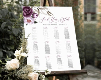 Purple Lavender Editable Table Plan, Plum Lilac Floral Printable Seating Chart, 18 x 24 24 x 36, A1 A2, Template, Instant Download, 527-A