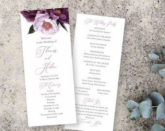 Purple Lavender Floral Editable Program, Plum Lilac Wedding Program, Moody Printable Program, DIY Template, Instant Download, Templett 527-A