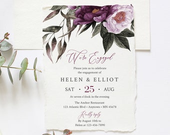 Purple Lavender Floral Editable Engagement Party Invitation, Plum Lilac Engagement Invite DIY Template, Instant Download, Templett, 527-A