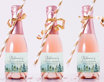 Woodland Mountains Rustic Editable Mini Champagne Bottle Labels, Mini Wine Bottle Label, DIY Template, Printable, Instant Download 531-A