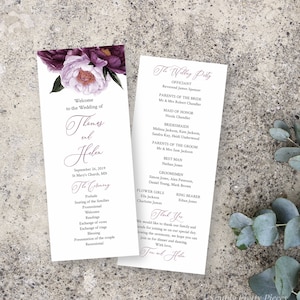 Purple Lavender Floral Editable Program, Plum Lilac Wedding Program, Moody Printable Program, DIY Template, Instant Download, Templett 527-A
