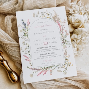 Wildflower Rehearsal Dinner Invitation Floral Rehearsal Invite Template, The Night Before Invite with Flowers Rehearsal Arch Editable, 522-A