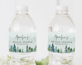 Editable Mountains Water Bottle Labels, Woodland Water Bottle Label DIY Template, Rustic Forest Outdoors Printable, Instant Download 531-A