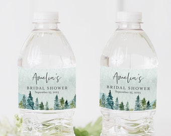 Editable Mountains Water Bottle Labels, Woodland Water Bottle Label DIY Template, Rustic Forest Outdoors Printable, Instant Download 531-A