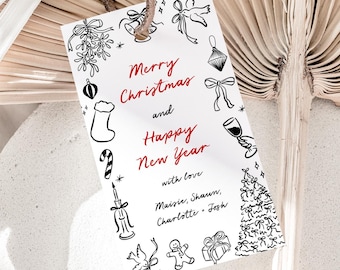 Quirky Gift Label Template, Xmas Gift Wrap, Hand Drawn Christmas Gift Tag Editable Doodle Holiday Label, Modern Hand Written Xmas Tag, 222-A