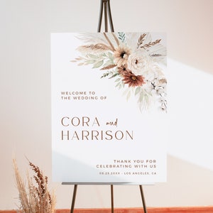 Cartello di benvenuto per matrimonio modificabile Boho, modello personalizzato erba di Pampas, segnaletica moderna stampabile, terracotta, fiori secchi 5 dimensioni, download 590-A