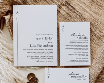 Editable Minimalist Wedding Invitation Suite, Minimal Photo Invite, Modern RSVP Details, Monogram Printable Template, Instant Download 578-A