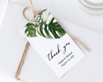 Printable Monstera Tags, Editable Tropical Greenery Favor Tags, Palm Fern Gift Tags, Template, Instant Download, Templett 550-A
