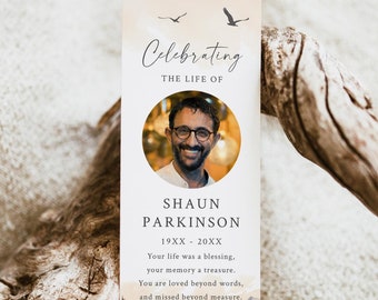 Forest Memorial Bookmark Favor, In Loving Memory Bookmark, Funeral Bookmark, Funeral Keepsake, Obituary Editable Bookmark Template 599-A