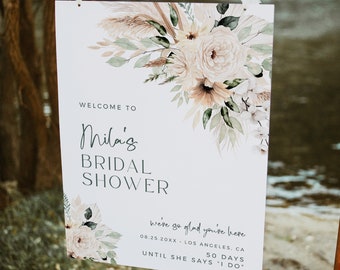 Boho Shower Welcome Sign Sage, Sage Bridal Shower Welcome Poster, Pampas Grass Bridal Shower Signage Modern, Editable Sign Template 591-A
