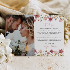 Wildblumen Dankeskarte mit Foto Hochzeit Dankeskarte Wildblumen Dankeskarte druckbare Dankeskarte Vorlage bearbeitbar Danke 595-A
