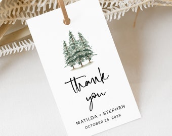 Editable Rustic Pine Favor Tags, Printable Winter Forest Favor Tags, Wedding Gift Tag, Minimal Woodland DIY Template, Instant Download 588-A