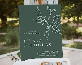 Minimal Welcome Sign Sage, Sage Green Wedding Welcome Sign, Botanical Welcome Poster, Printable Welcome Board, Editable Sign Template 589-C