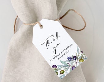 Olive Favor Tags, Printable Olive Tree Branch Tags, Editable Rustic Italian Wedding Gift Tag, DIY Template, Instant Download, Templett 563-A