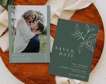 Save Our Date Sage, Sage Green Save the Date, Minimal Save The Date with Photo, Botanical Save Date Modern Editable Save Date Template 589-C