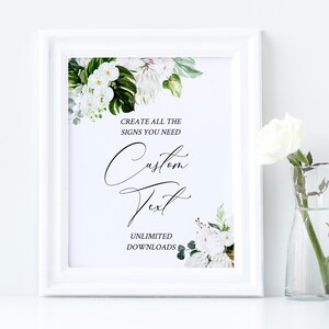 Orchid Protea Editable Custom Wedding Sign, Tropical Floral Unlimited Signs, Printable Wedding Shower Decor, Template Instant Download 546-A