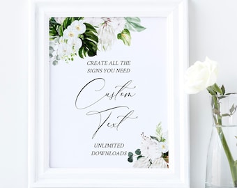 Editable Protea Orchid Custom Wedding Sign, Tropical Floral Unlimited Signs, Printable Wedding Shower Decor, Template Instant Download 546-A
