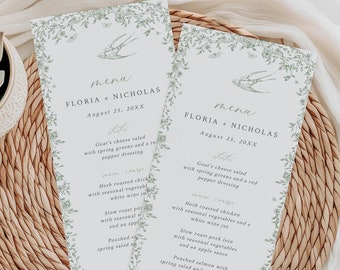 Chinoiserie Wedding Menu Template, Victorian Table Menu, Sage Green Toile Menu, French Floral Menu Printable, Bridal Shower, Editable, 523-C