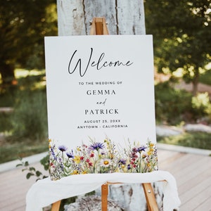 Bright Wildflower Wedding Welcome Sign, Meadow Flower Welcome Poster, Printable Boho Welcome Board, Editable Floral Yard Sign Template 510-A