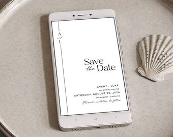 Editable Digital Minimalist Save the Date, Modern Save our Date Template, Simple Monogram Text Message Social Media, Instant Download, 578-A