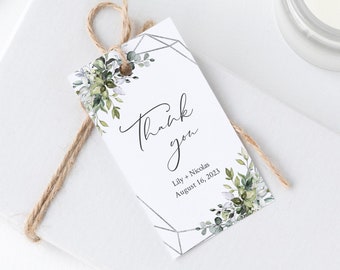 Silver Geometric Greenery Editable Tags, Foliage Favor Tags, Printable Botanical Gift Tag, DIY Template, Instant Download, Templett, 568-A