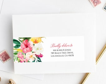 Editable Tropical Floral Wrap Around Address Label Template, Printable Hibiscus Envelope Address Label, DIY Addresses Instant Download 508-A
