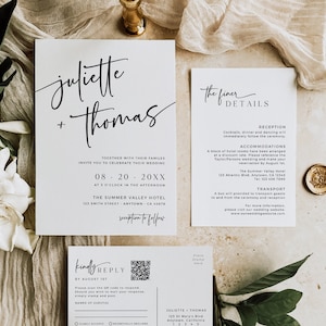 Modern wedding invitation set with QR code RSVP