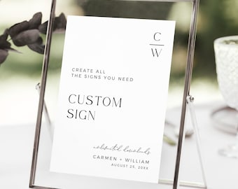 Minimalist Table Top Sign, Modern Custom Wedding Sign, Printable Elegant Wedding Sign Minimal Reception Signage Editable Sign Template 582-A