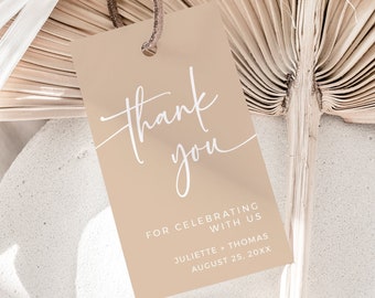 Neutral Wedding Tag, Boho Favor Tag, Taupe Wedding Favor Tag, Modern Thank You Tag Template, Minimalist, Printable Label, Editable, 594-C