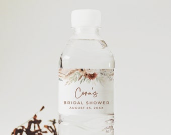 Pampas Grass Water Bottle Label, Terracotta, Boho Bridal Shower Water Bottle Label Template, Dried Flower Printable Label, Editable 590-A