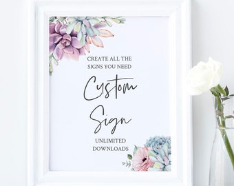 Editable Boho Succulent Custom Wedding Sign, Pink Cactus Unlimited Signs, Printable Wedding Shower Decor, Template, Instant Download, 535-A